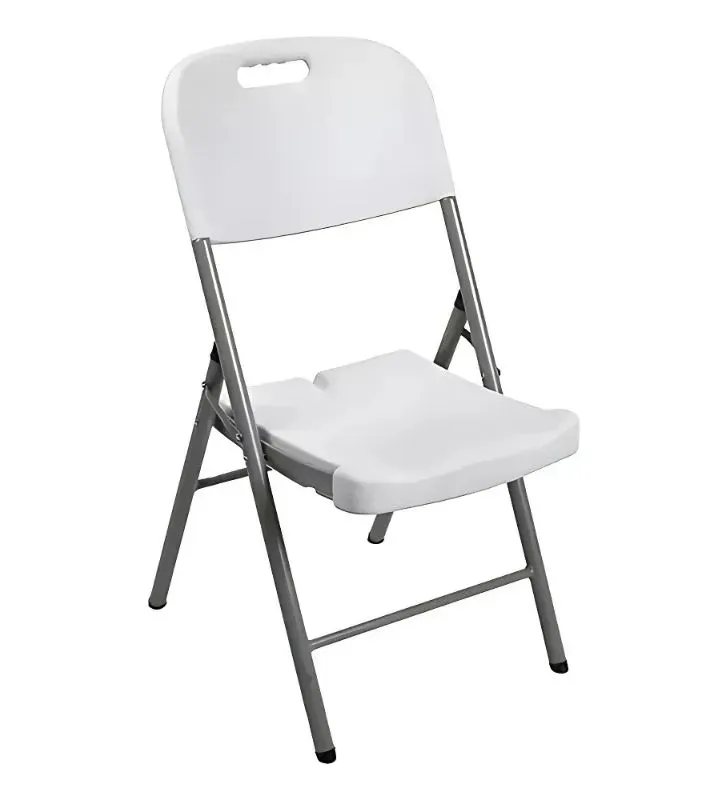 Silla plegable reforzada blanca con estructura gris