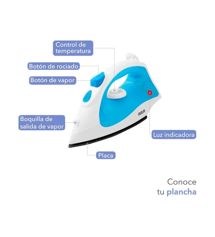 Plancha de Vapor RCA RC-D508B – 1 200 W, Suela Anti-adherente