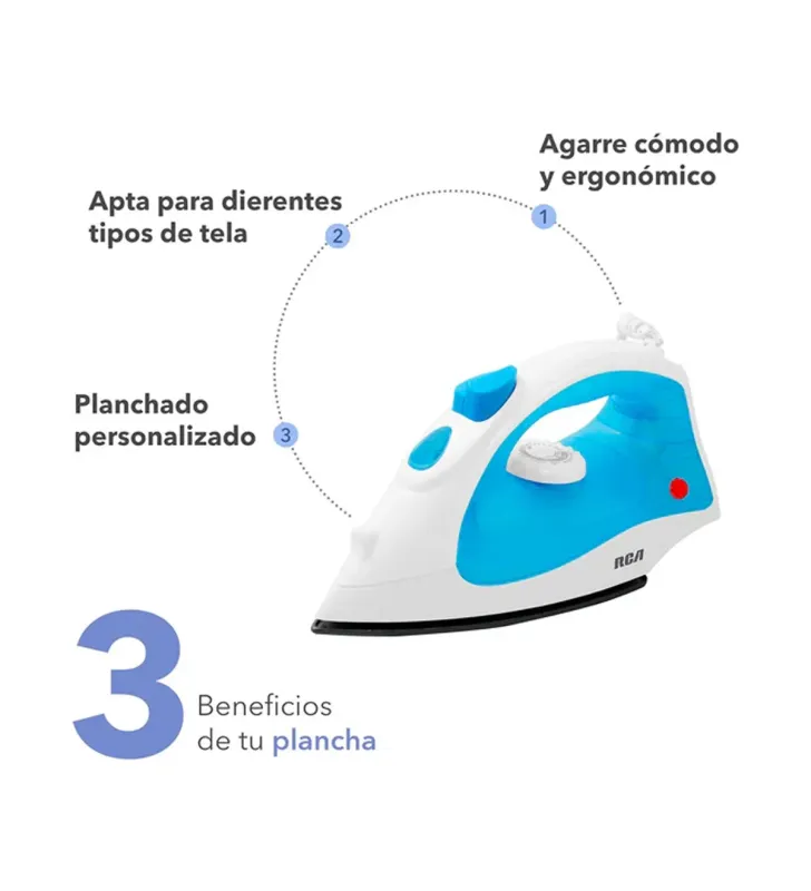 Plancha de Vapor RCA RC-D508B – 1 200 W, Suela Anti-adherente