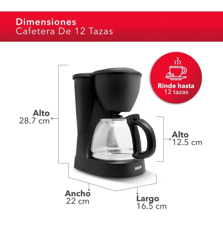 Cafetera Eléctrica RCA RC-CAF2 – 12 tazas, 700 W, antiderroche