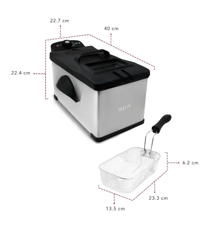 Freidora RCA RC-DF303 – 3L, 1500 W, Acero Inoxidable, Temperatura Ajustable