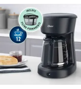 Cafetera Oster 12 tazas Negra 2128179 – Goteo Semi Automático, Filtro Permanente, 1000 W