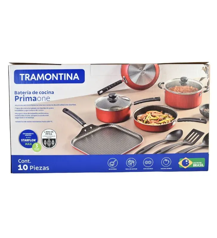 Batería Tramontina 10 pz – Aluminio Antiadherente con Tapa de Vidrio