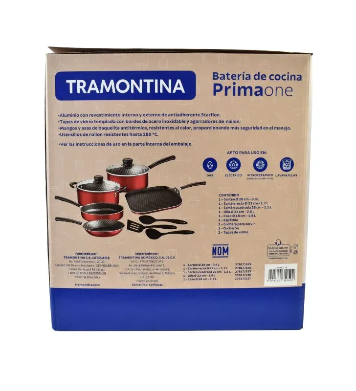 Batería Tramontina 10 pz – Aluminio Antiadherente con Tapa de Vidrio