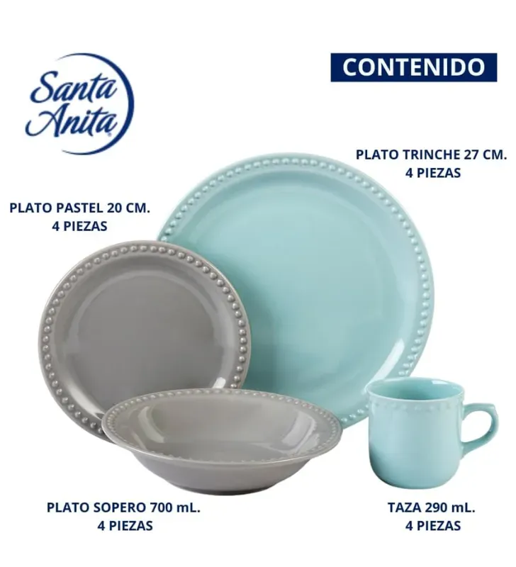 Vajilla Santa Anita Mauve Vintage – 16 piezas en Cerámica Stoneware