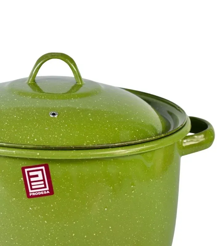 Olla Recta Prodesa No. 26 Verde Jaspeado – Peltre con Tapa