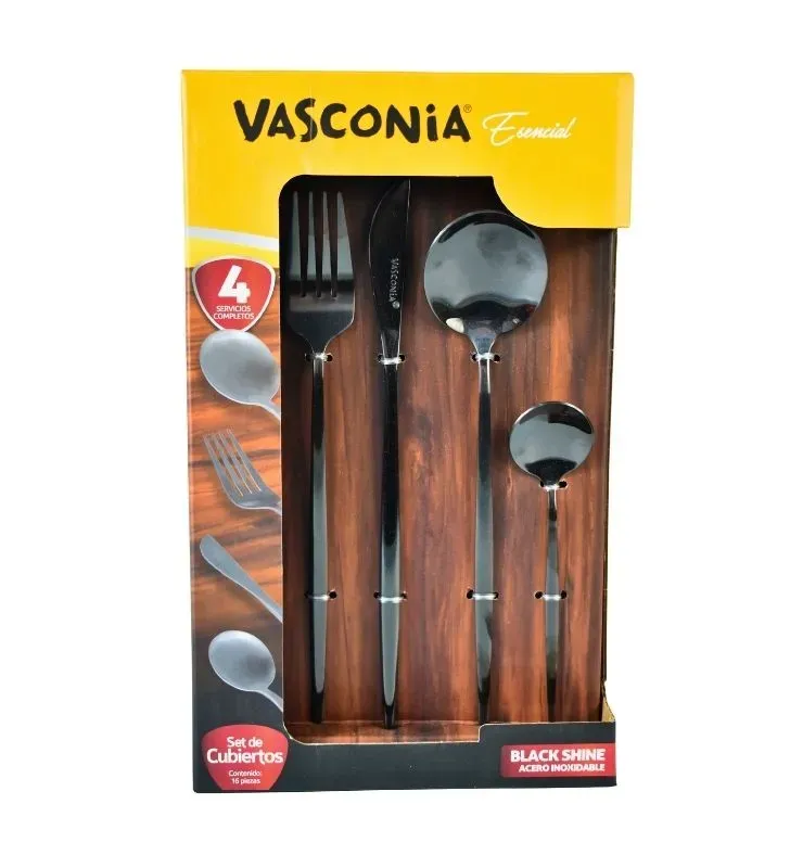 Set de Cubiertos Vasconia Esencial 16 Pz Negro