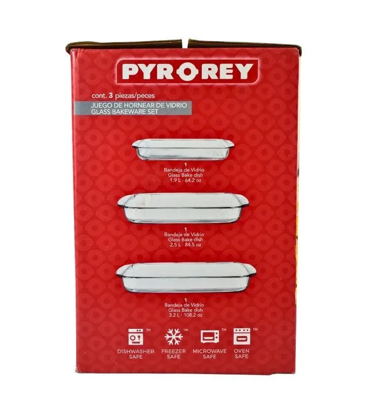 Juego de Hornear 3 Piezas Pyr-O-Rey B670 – Vidrio Resistente