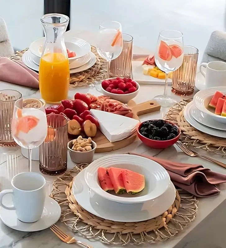 Vajilla Santa Anita Emboss Circles – Juego de 16 piezas de cerámica