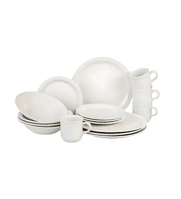 Vajilla Mauve NCS Blanca - 16 Piezas en Cerámica Resistente para Microondas