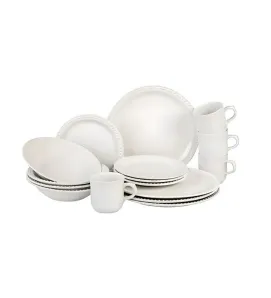 Vajilla Mauve NCS Blanca - 16 Piezas en Cerámica Resistente para Microondas