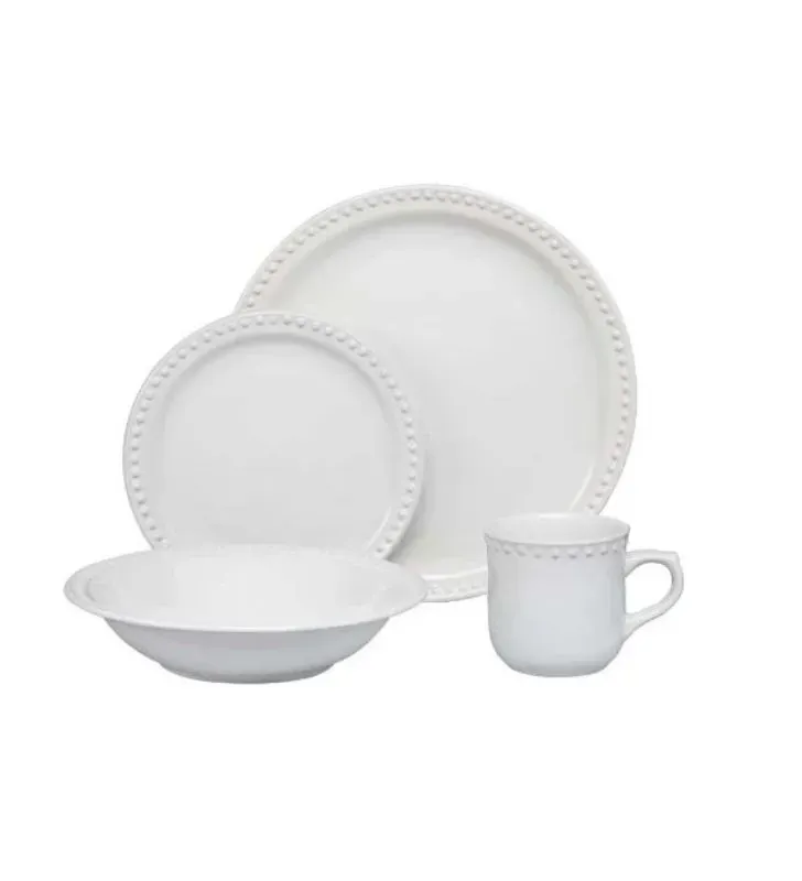 Vajilla Mauve NCS Blanca - 16 Piezas en Cerámica Resistente para Microondas