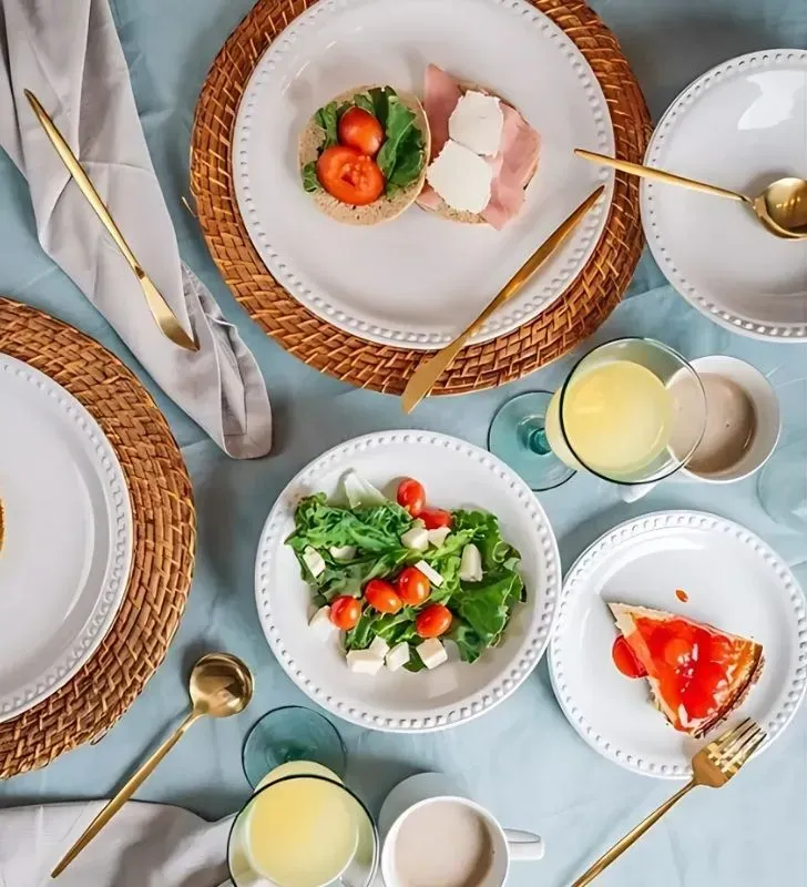 Vajilla Mauve NCS Blanca - 16 Piezas en Cerámica Resistente para Microondas