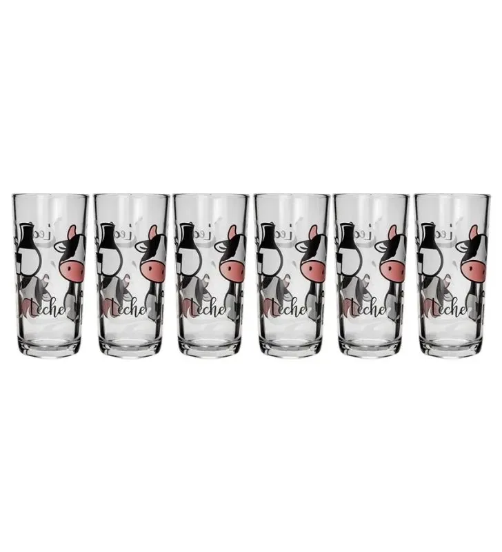 Set 6 Vasos Crisa Decoración Vacas y Leche – vidrio resistente