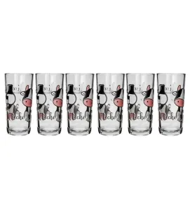 Set 6 Vasos Crisa Decoración Vacas y Leche – vidrio resistente