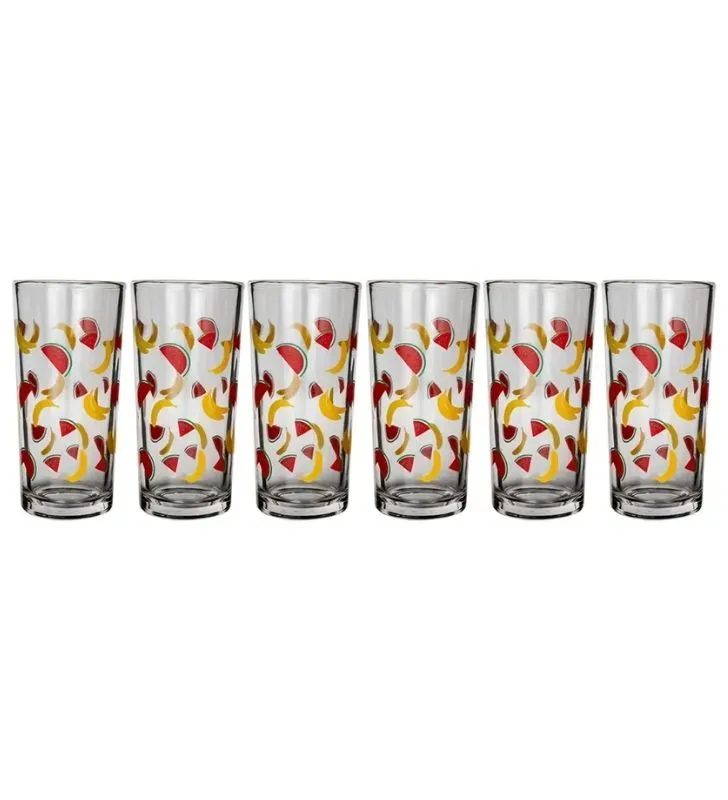 Set 6 Vasos Crisa Decoración Plátanos y Sandías – vidrio resistente