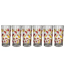 Set 6 Vasos Crisa Decoración Plátanos y Sandías – vidrio resistente