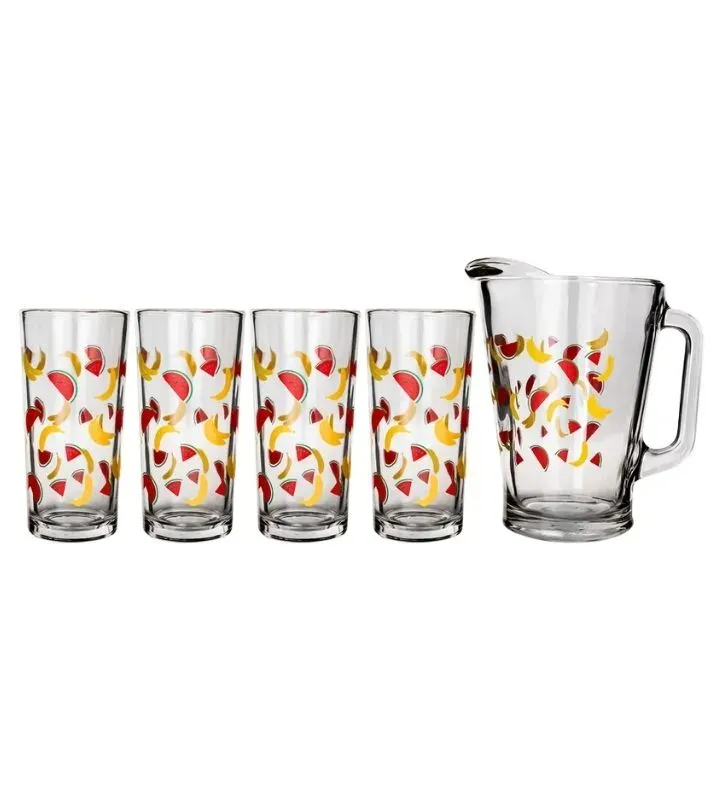 Juego de agua Crisa 5 pz Plátanos y Sandías – vidrio decorado