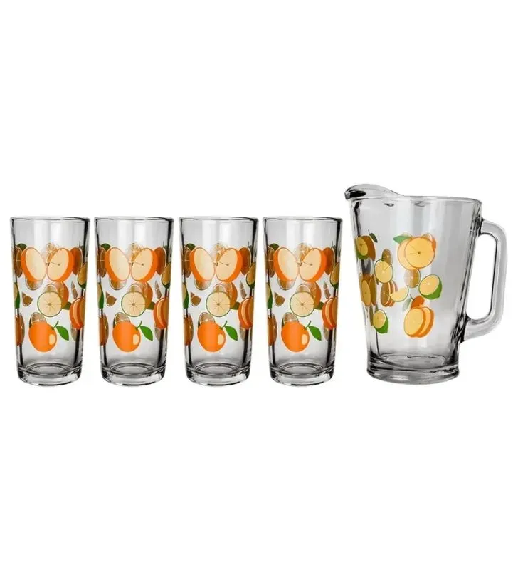 Juego de agua Crisa 5 pz Naranjas – vidrio decorado