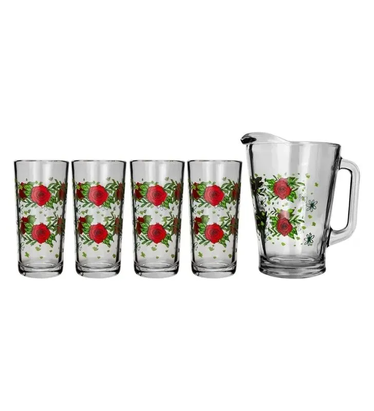 Juego de agua Crisa 5 pz Rosa Rojas – vidrio decorado