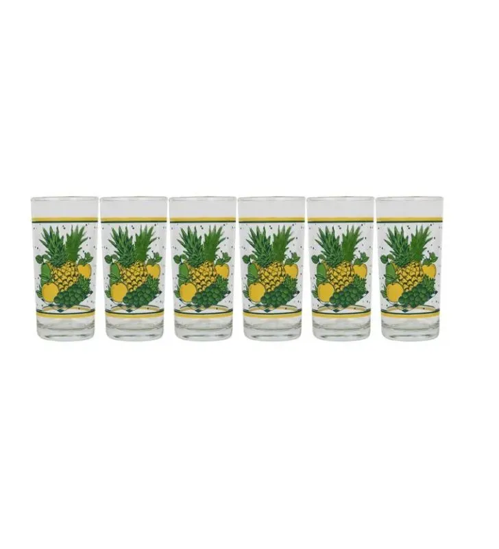 Juego de 6 Vasos Crisa Frutas 250 ml - Vidrio Decorativo para Bebidas