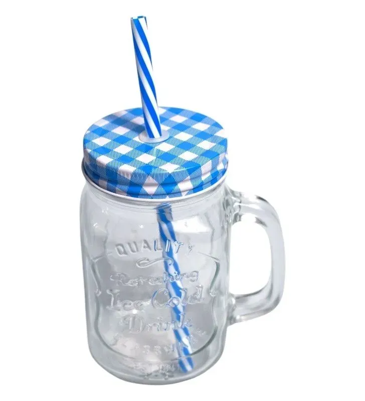 Mason Cristal 480 ml con Popote | Cuisine Spot | Colores: Amarillo, Rojo, Verde, Azul
