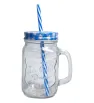 Mason Cristal 480 ml con Popote | Cuisine Spot | Colores: Amarillo, Rojo, Verde, Azul