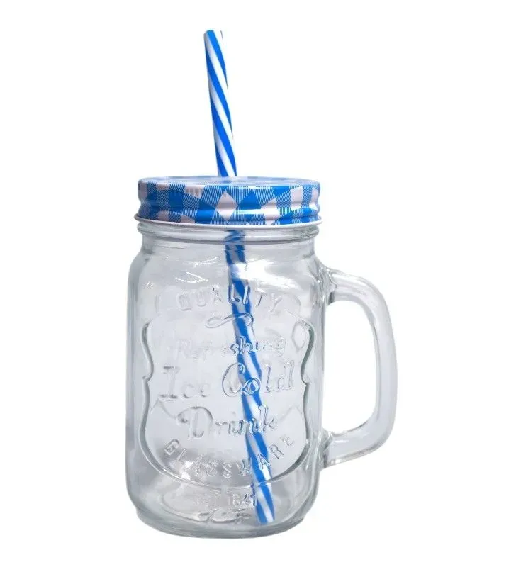 Mason Cristal 480 ml con Popote | Cuisine Spot | Colores: Amarillo, Rojo, Verde, Azul