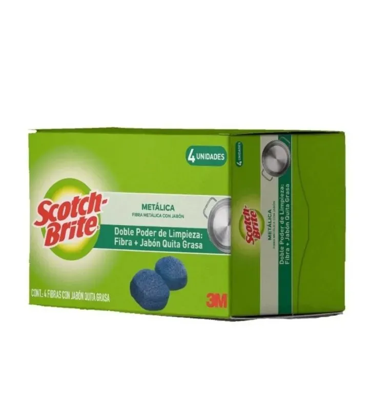 Esponja Metálica 3M Scotch-Brite con Jabón 4 pz – Quita Grasa