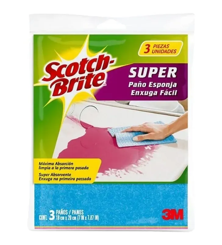 Paño Esponja Scotch-Brite Multicolor – Pack de 3 (Superabsorbente)
