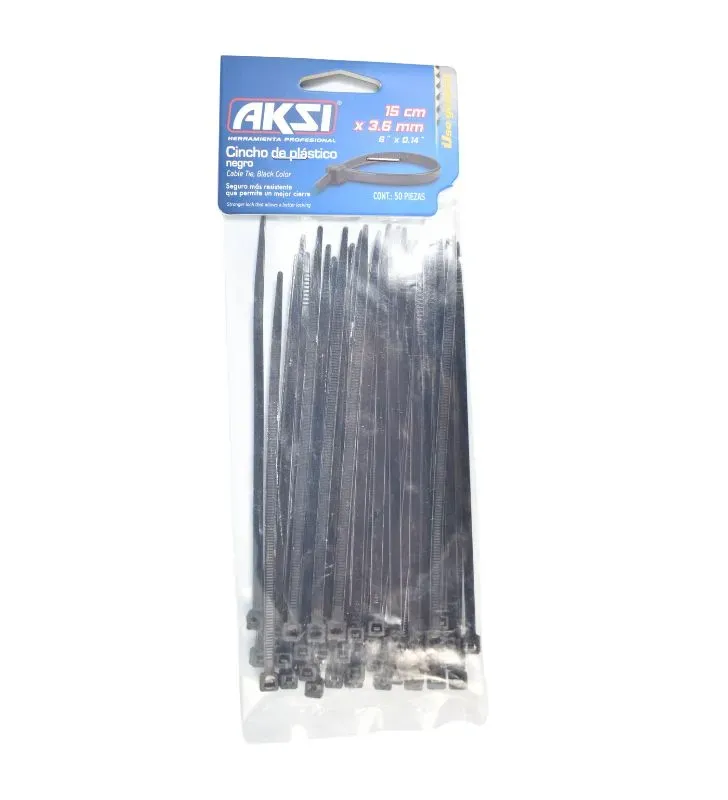 Cincho de Plástico 150x3.06 mm Negro Aksi 103022 – Resistente y Seguro