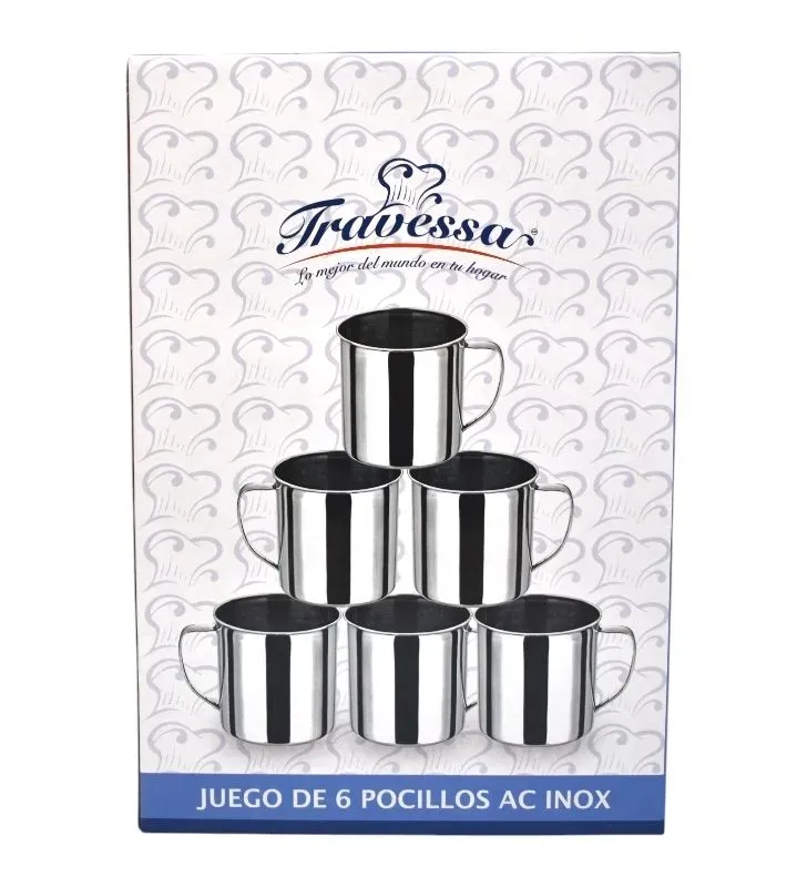 Set 6 Tazas 8 cm Acero Inoxidable Travessa – Resistentes