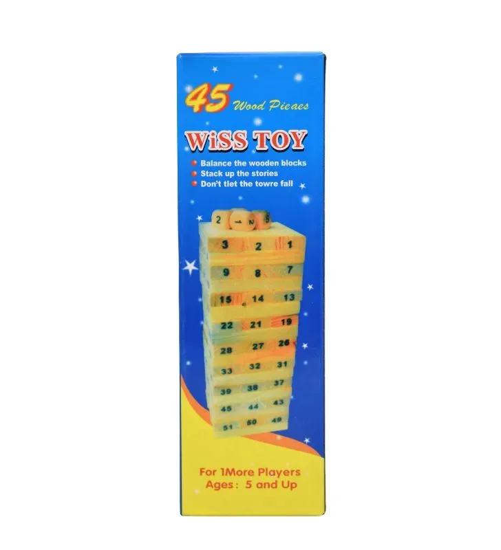 Jenga Madera 48 Piezas + 4 Dados Wiss Toy – Juego de Mesa