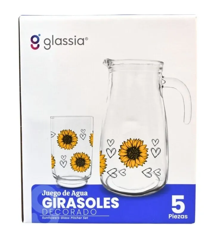 Juego de Vasos y Jarra Glassia 5 Piezas – Girásoles May – V505090