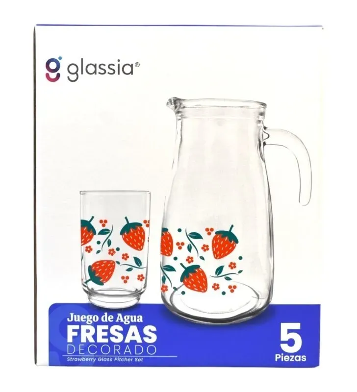 Juego de Vasos y Jarra Glassia 5 Piezas – Deco Fresas – V504990