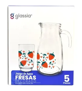 Juego de Vasos y Jarra Glassia 5 Piezas – Deco Fresas – V504990