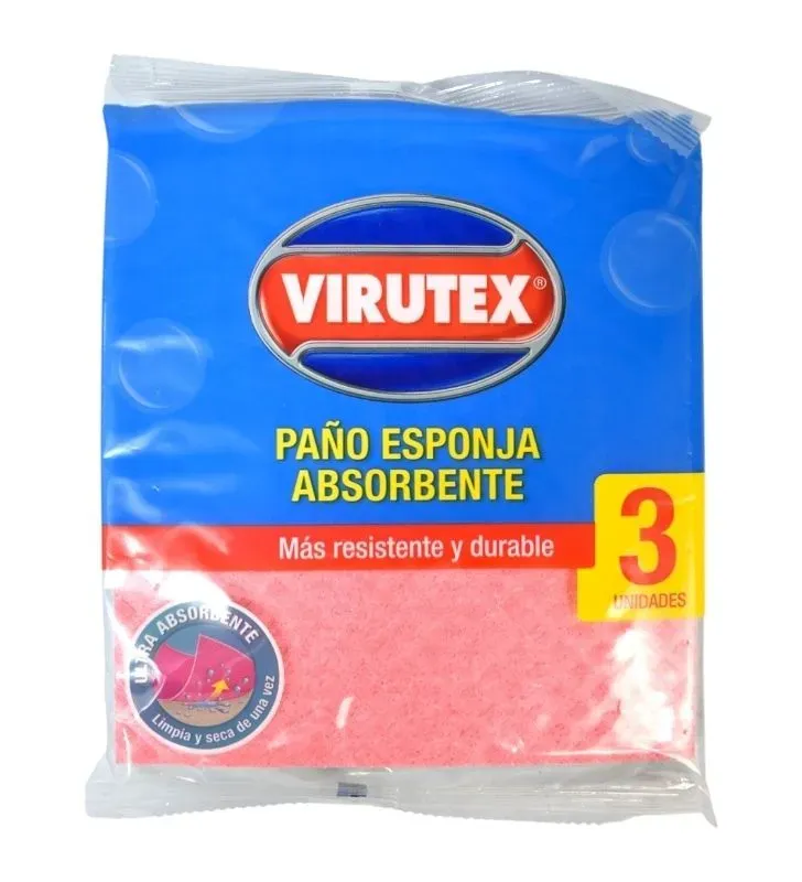 Paño Esponja Celulosa Natural x3 Virutex Clásica – Alta absorción