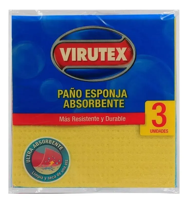 Paño Esponja Celulosa Natural x3 Virutex Clásica – Alta absorción