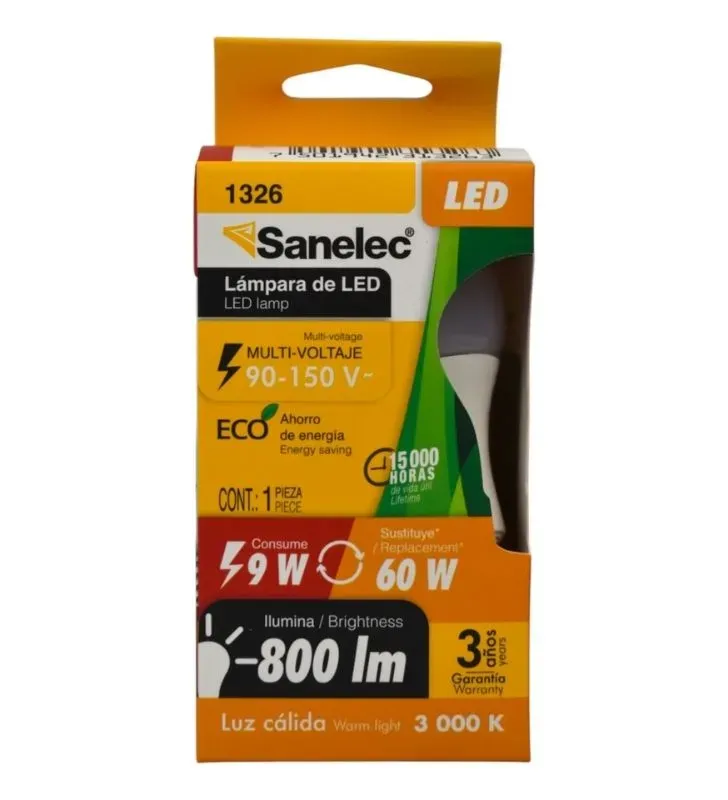 Foco LED Sanelec 1326 – 9 W Luz Cálida E27