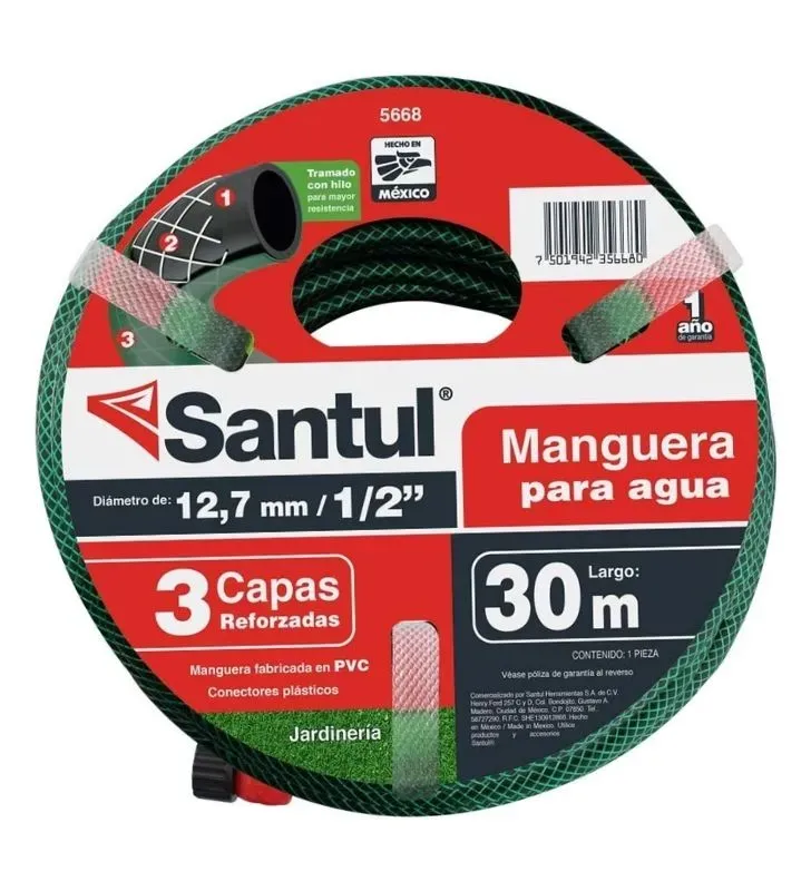 Manguera Santul 5668 30 m – Reforzada 3 capas ½″ Verde