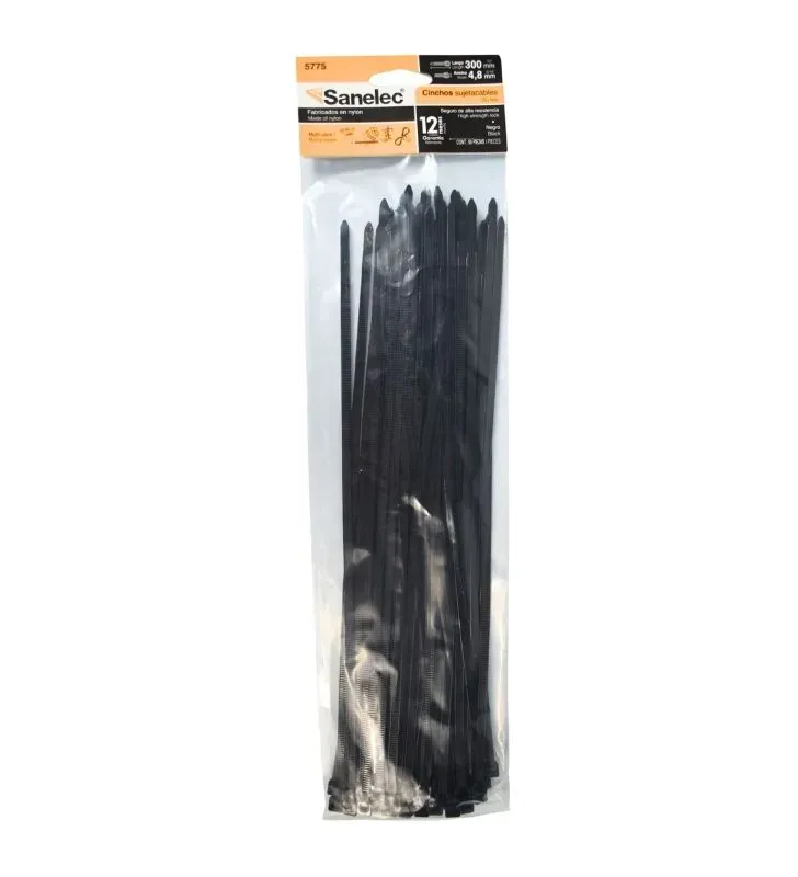 Cinchos Plásticos Sanelec 5775 – 4.8 × 300 mm, Negro, 50 Piezas