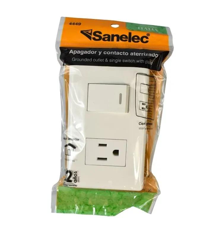 Placa Italia Sanelec 4449 – Apagador y Contacto Aterrizado