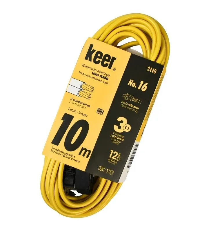 Extensión Eléctrica Uso Rudo Keer 2440 – 10 m, Calibre 16 AWG