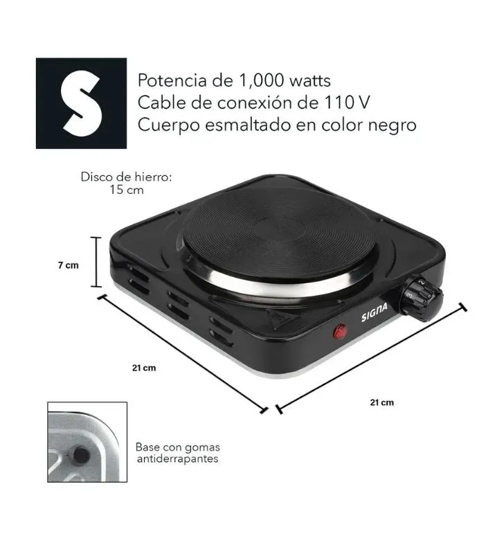 Parrilla eléctrica Signa EL44C1 – 1 hornilla, 1000 W