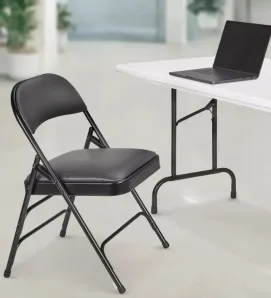 Silla metálica plegable reforzada BH HG140C1 – asiento acolchonado negro