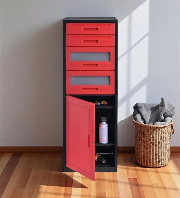 Mueble Organizador ADIGE 14 Italhome – Negro, 4 cajones + puerta