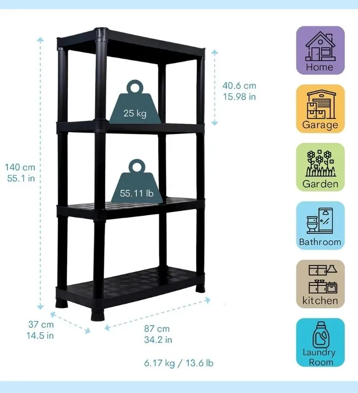 Rack de almacenaje pesado italhome 4 niveles negro