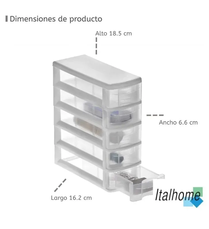 Mini Organizador 8105BL Italhome – 5 cajones con divisores