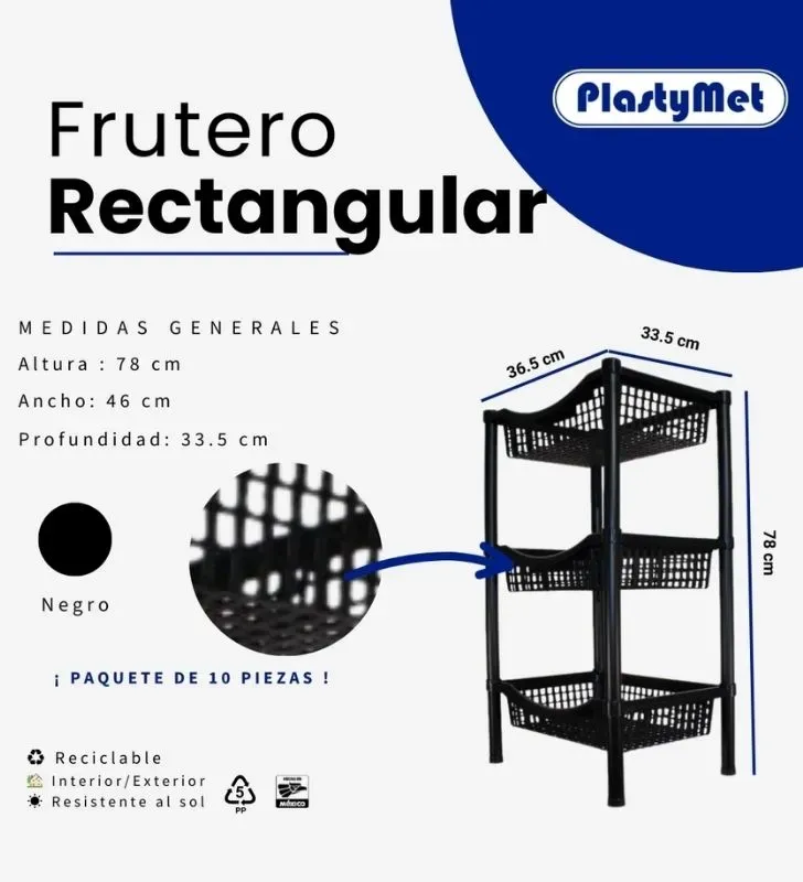 Frutero Rectangular Calado Negro – Plastymet | Organización eficiente en tu cocina