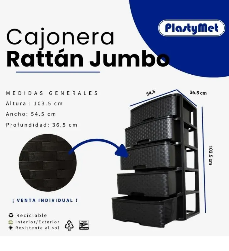Cajonera Rattan Jumbo 4 Niveles – Plastymet | Organización eficiente y elegante